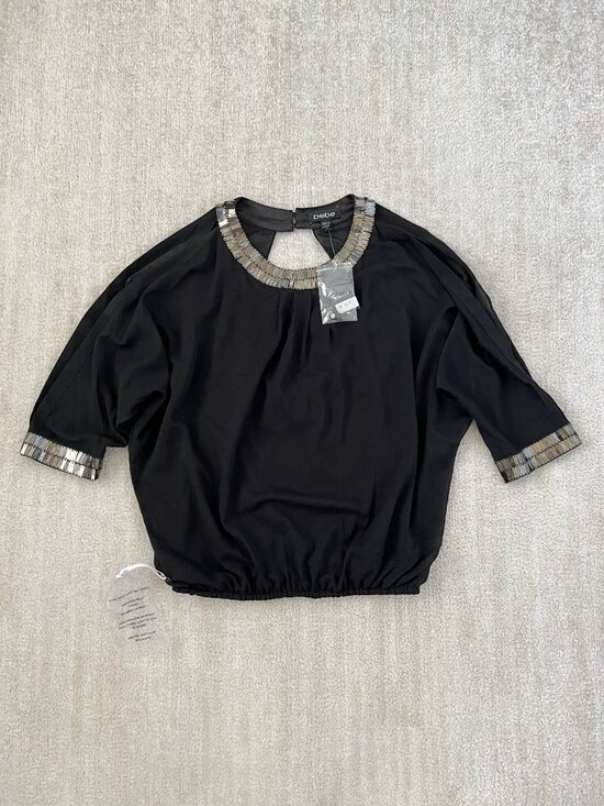 bebe Tops - NWT Bebe Sheer Sequin Cold Shoulder Going Out Black Blouse Top XXS Y2K